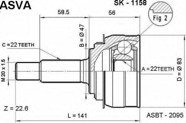 ASVA SK1158 Шарнирный комплект, приводной вал