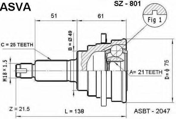 ASVA SZ801 Шарнирный комплект, приводной вал
