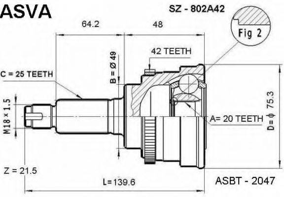 ASVA SZ802A42 Шарнирный комплект, приводной вал