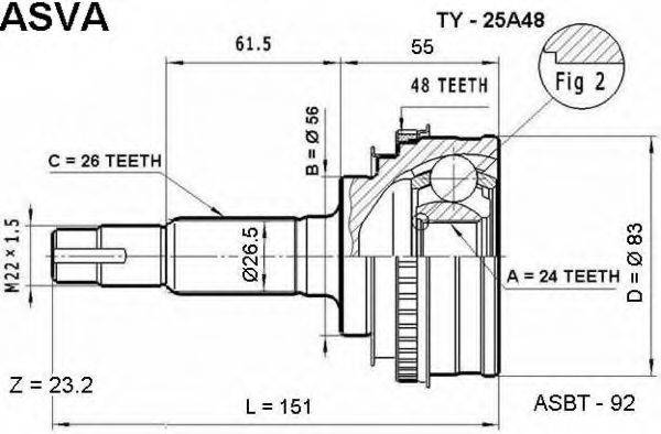 ASVA TY25A48 Шарнирный комплект, приводной вал