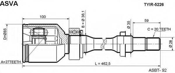 ASVA TYIR5226 Шарнирный комплект, приводной вал