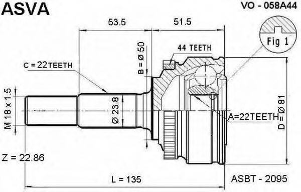 ASVA VO058A44 Шарнирный комплект, приводной вал