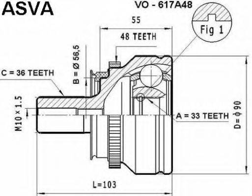 ASVA VO617A48 Шарнирный комплект, приводной вал