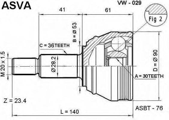 ASVA VW029 Шарнирный комплект, приводной вал