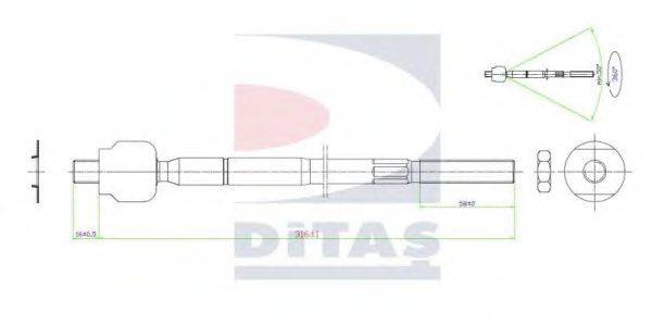 DITAS A25608 Осевой шарнир, рулевая тяга