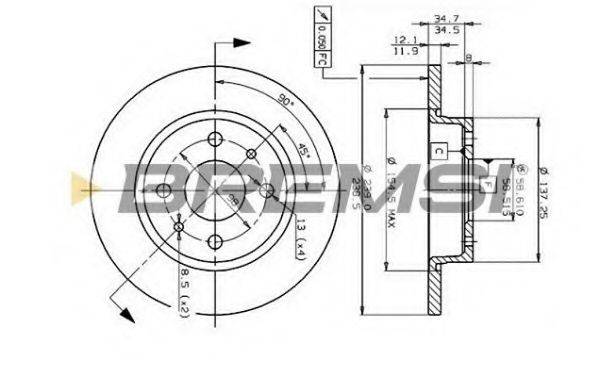 BREMSI DBA215S Тормозной диск