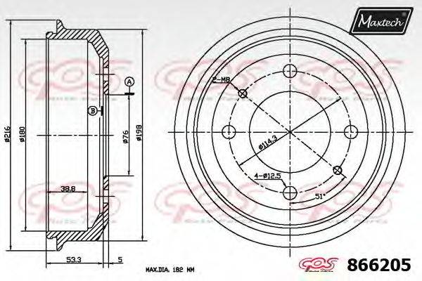 MAXTECH 8662050000 Тормозной барабан