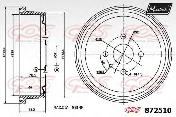 MAXTECH 8725100000 Тормозной барабан