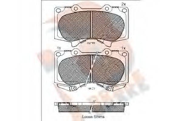 R BRAKE RB1665 Комплект тормозных колодок, дисковый тормоз