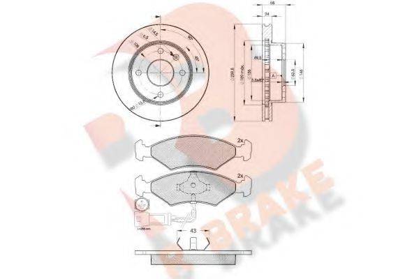 R BRAKE 3R04104844 Комплект тормозов, дисковый тормозной механизм