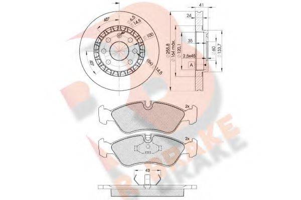 R BRAKE 3R07589042 Комплект тормозов, дисковый тормозной механизм