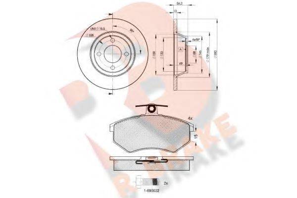 R BRAKE 3R08358014 Комплект тормозов, дисковый тормозной механизм