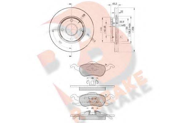 R BRAKE 3R12645344 Комплект тормозов, дисковый тормозной механизм