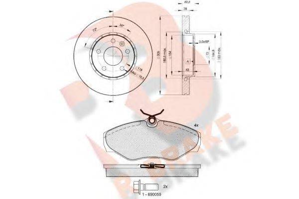 R BRAKE 3R13156845 Комплект тормозов, дисковый тормозной механизм