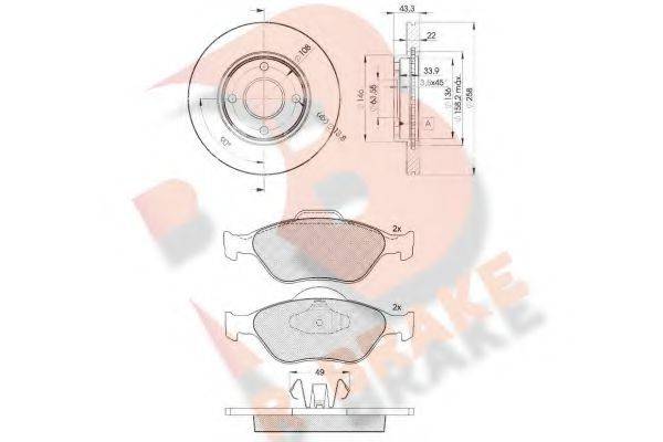 R BRAKE 3R13435344 Комплект тормозов, дисковый тормозной механизм