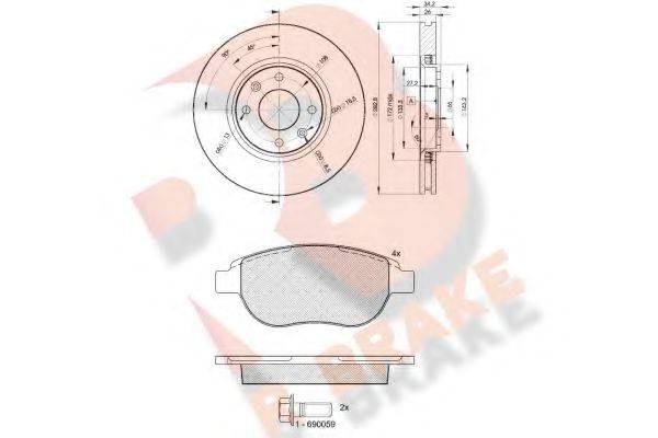 R BRAKE 3R14294752 Комплект тормозов, дисковый тормозной механизм