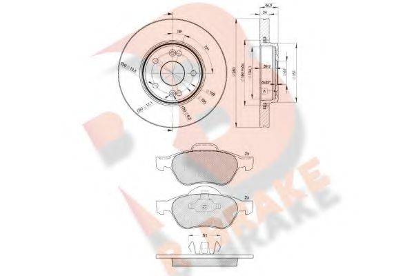R BRAKE 3R14312234 Комплект тормозов, дисковый тормозной механизм