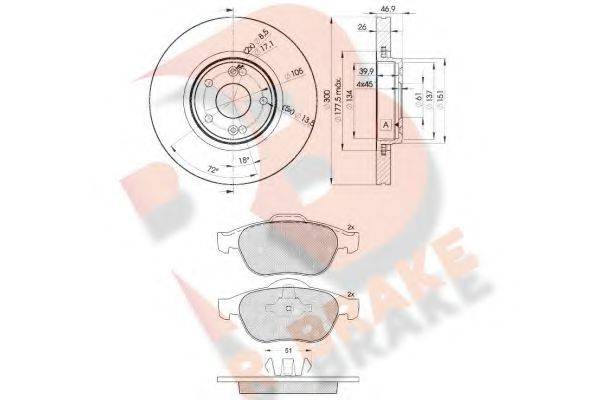 R BRAKE 3R14322235 Комплект тормозов, дисковый тормозной механизм