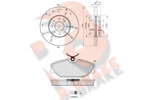 R BRAKE 3R14382232 Комплект тормозов, дисковый тормозной механизм