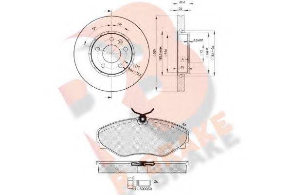 R BRAKE 3R14496845 Комплект тормозов, дисковый тормозной механизм