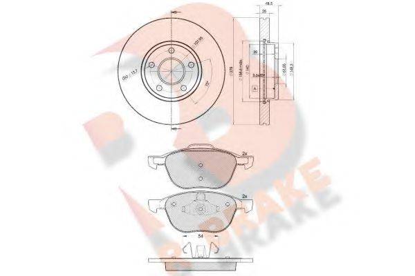 R BRAKE 3R16173963 Комплект тормозов, дисковый тормозной механизм