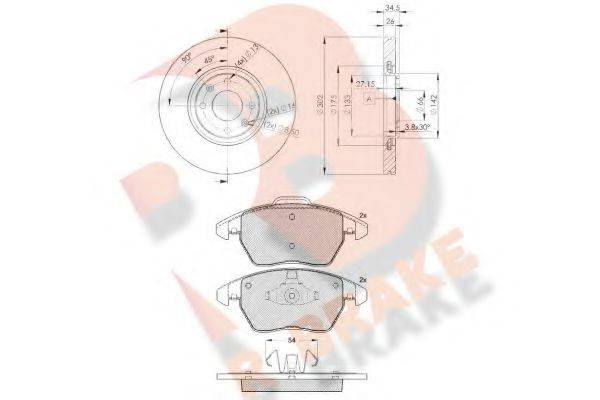 R BRAKE 3R16374698 Комплект тормозов, дисковый тормозной механизм