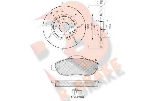 R BRAKE 3R18514752 Комплект тормозов, дисковый тормозной механизм