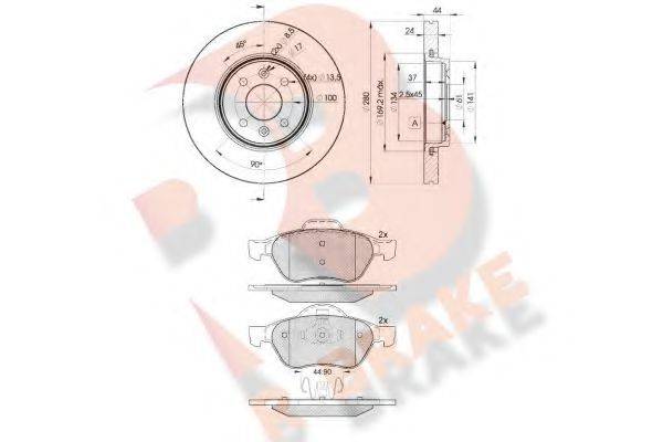 R BRAKE 3R18607829 Комплект тормозов, дисковый тормозной механизм