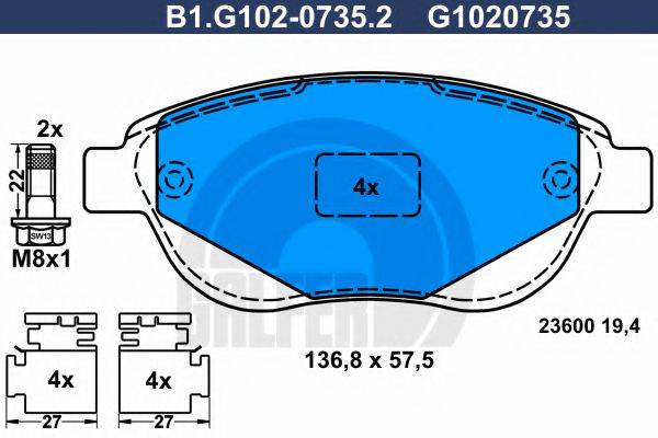 GALFER B1G10207352 Комплект тормозных колодок, дисковый тормоз