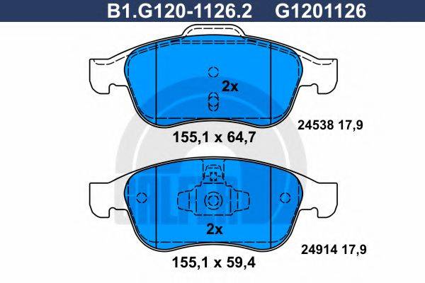 GALFER B1G12011262 Комплект тормозных колодок, дисковый тормоз