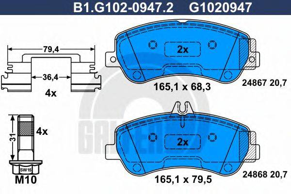 GALFER B1G10209472 Комплект тормозных колодок, дисковый тормоз