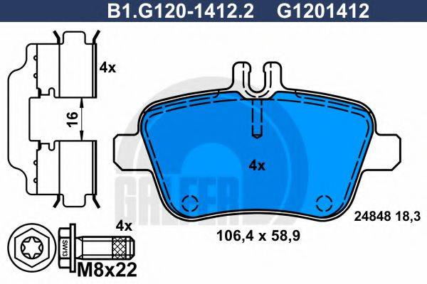 GALFER B1G12014122 Комплект тормозных колодок, дисковый тормоз