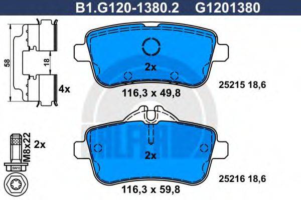 GALFER B1G12013802 Комплект тормозных колодок, дисковый тормоз