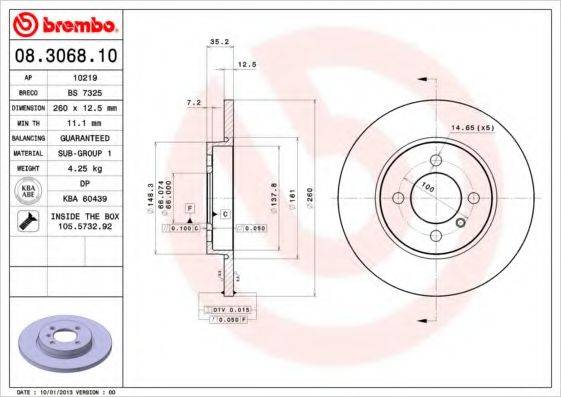 BREMBO 08306810 Тормозной диск
