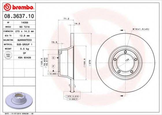 BREMBO 08363710 Тормозной диск