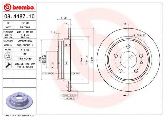 BREMBO 08448710 Тормозной диск