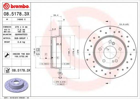 BREMBO 0851783X Тормозной диск