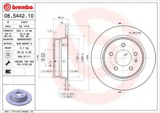 BREMBO 08544210 Тормозной диск