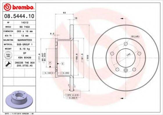 BREMBO 08544410 Тормозной диск