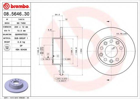 BREMBO 08564630 Тормозной диск