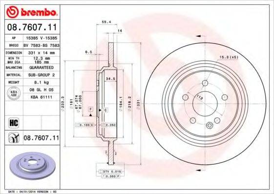 BREMBO 08760711 Тормозной диск