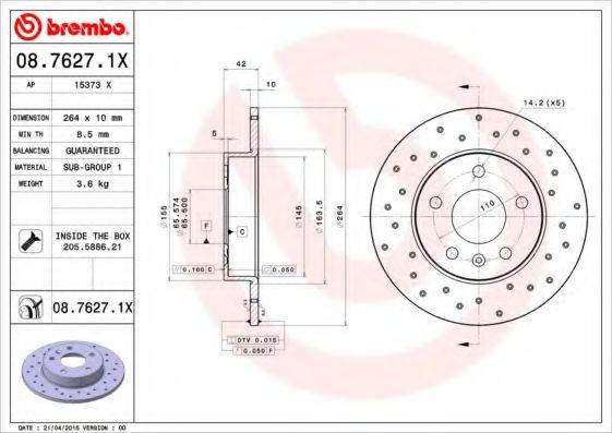 BREMBO 0876271X Тормозной диск