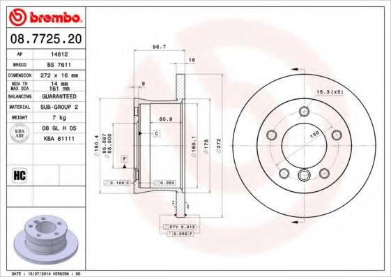 BREMBO 08772520 Тормозной диск