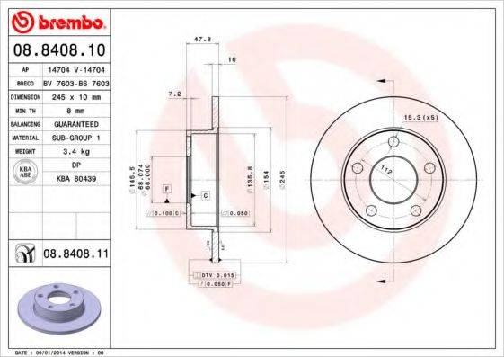 BREMBO 08840810 Тормозной диск