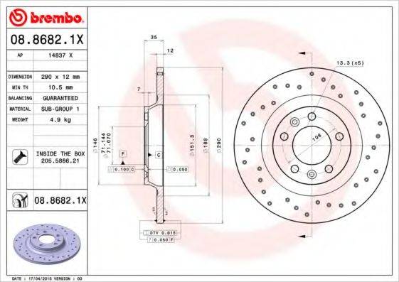 BREMBO 0886821X Тормозной диск