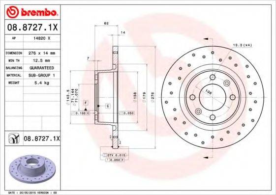 BREMBO 0887271X Тормозной диск