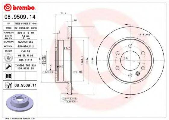 BREMBO 08950911 Тормозной диск