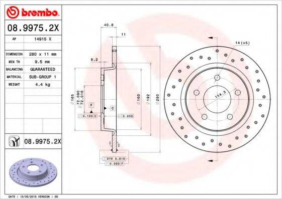 BREMBO 0899752X Тормозной диск