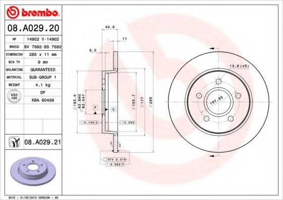 BREMBO 08A02920 Тормозной диск