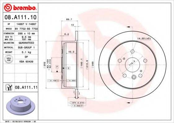 BREMBO 08A11110 Тормозной диск